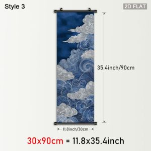 VIKAMA Indigo Great Wave Wall Tapestry Ukiyo-e Nhật Bản Hokusai Ocean Swirls Art Scroll Mềm Polyester Bền Đẹp Trang Trí Nhà Quà Tặng