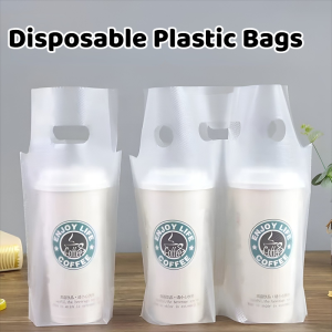 100PCS Milk Tea Plastic Bag Disposable Take Out 1 Cup /2 Cup Bags Clear Takeaway Coffee Carrier Bag