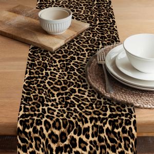 VIKAMA Luxurious Leopard Print Table Flag Kitchen Farmhouse Decoration Family Gathering Table Decoration Table Runner