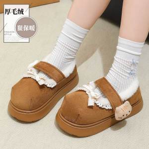 Dép Cotton Dễ Thương Có Đế Cao Su Chống Trượt Cho Nữ Mùa Đông 2025 Dép Cotton Lông Cừu Trong Nhà Dép Lười Cho Nữ