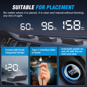For Cars Triple Over-Speed Alarm Auto Light Sensor KM/H MPH Switchable Voltage 5V W2 White Reflective HUD Digital Speedometer
