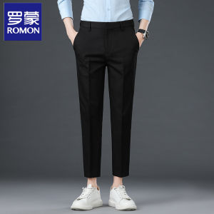 Romon Mens Business Casual Straight Leg Pants Autumn Leisure Slim Fit Anti-Wrinkle Pocket Detail mid Waist Trousers
