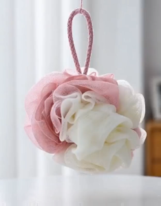 Flower Mesh Bath Sponge with Hanging Loop Soft Body Scrubber
