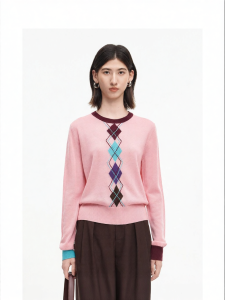 Wool Blend Colorblock Sleeve Diamond Pattern Knit Sweater