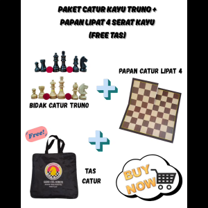 Paket Bidak Catur Kayu  MENTAOS TRUNO + Papan Catur Lipat 4 Full Serat hijau FREE TAS