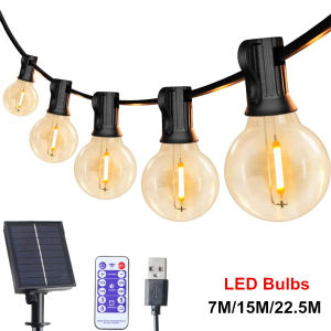 G40 ST38 Solar LED String Lights Bulbs Outdoor 25 Clear Waterproof IP65 8 Modes Remote Control for Garden Patio Wedding Lights