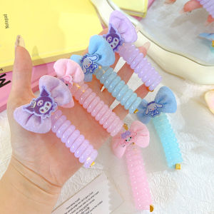 2 PCS Cartoon Sanrio Kuromi Melody Cinnamoroll Phone Cord Hair Tie Hair Tie for Children and Girls Highly Elastic and Durable Ponytail Braided Bow Tie Tie Hair Accessories