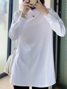 Womens Long Sleeve Base Layer T-Shirt Mid-Length Butt Covering Autumn Winter Inner Wear Outerwear Cotton Polyester Blend