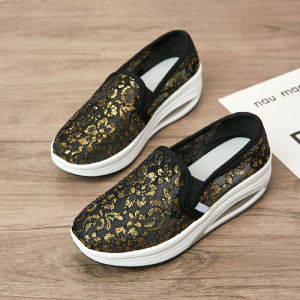 Beijing Ladies Canvas Shoes Lace up Thick Heel Slip on Casual Low Cut Breathable Footwear Fashionable Hollow out Mesh Sneakers