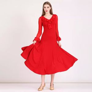 Handmade Pleated Saturated Color Crystal Cotton Modern Dance Dress Waltz National Standard Dance Costume