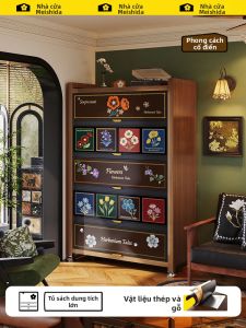 MEISD | Dust-Resistant Wall-Leaning Steel-Look Wood Bookshelf