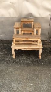 MAITHAI  (ครบชุดรวมฐาน)โต๊ะหมู่บูชาพระ โต๊ะหมู่ ไม้สักแท้ หมู่ 5 หน้า 5 กว้าง 46 ซม. ยาว 59 ซม. สูง 67 ซม. ไม่ได้ทำสี