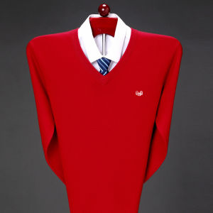 เสื้อสเวตเตอร์คอวีผู้ชาย ผ้าขนสัตว์หนา ทรงปกติ ฤดูหนาว เสื้อชั้นในแบบลำลองสำหรับผู้ชาย ลายดอกไม้ ไม่ต้องรีด ผ้าขนสัตว์แท้ 100%
