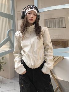 Retro American Short Jacket Womens Loose Multi-Purpose Leather Design Sensation Small Audience Motorcycle Leather Jacket