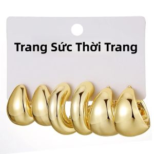 Bộ Khuyên Tai Hình Giọt Nước Chữ C Xoắn Vàng Thời Trang Dành Cho Nữ Trang Sức Hình Tròn Hình Học