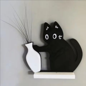 Acrylic Cat Whiskers Storage Refrigerator Magnet Cartoon Mini Black Cat Vase Memorial Box Decor For Cat Lovers