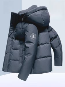 ROMON | Lormen Mens Down Jacket Short Detachable Hooded Goose Down Warmth Winter Outerwear Fashion Urban Style Polyester Fiber Zipper Closure