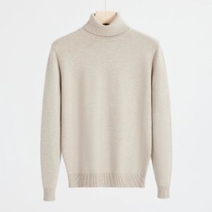 Autumn and Winter Turtleneck Sweater Mens Loose All-Matching Fleece-Lined Thickening Sweater Mens Undershirt Lapel Knitwear Tops