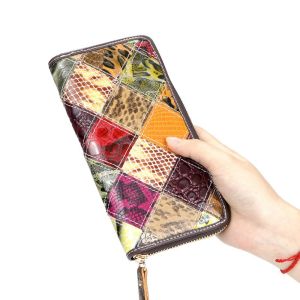 Royal Bagger Long Wallet for Women Genuine Leather Color Stitching Plaid Clutch Purse Fashion Vintage 1789