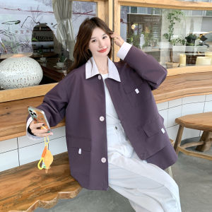Loose Fit Casual Womens Jacket Purple Splicing Style Korean Fashion Slimming New Arrival Autumn 2025 Sweet And Salty