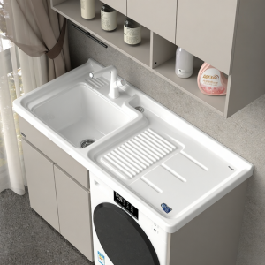 Pournelle | Honeycomb Space Aluminum Balcony Washer Cabinet Combination Ceramic Washbasin and Integrated Cabinet