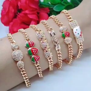 Gelang Anak Karakter Rantai Perhiasan Titanium Tembaga Lapis Emas 1824 Karat GA10