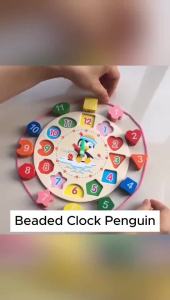 Mainan edukasi Beaded Clock wooden puzzle kayu anak Penguin