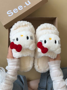 Cute Cat Plush Cotton Slippers Winter Heattech Interior Home Female Student Dormitory Soft Soled Cotton Slipper Cotton Slippers Fleece-lined