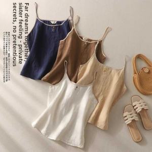 Summer New Style Loose Womens Cotton Linen Strap Vest Embroidered Sleeveless Top Slimming Base Shirt Outerwear Inner Match