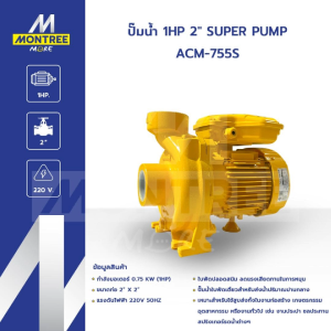 SUPER PUMP ปั๊มน้ำ 1HP 2" รุ่น ACM-755S ปั๊มหอยโข่ง ปั๊มน้ำหอยโข่งชนิดแรงดันสูงปานกลาง จำหน่ายโดย MontreeMore