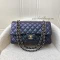 (Pre-loved) Chanel Medium Classic Flap CF in Iridescent Black Lambskin and LGHW (Model: A01112). 