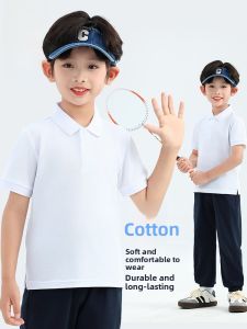 Quick Dry Class a Modal Cotton Short Sleeve Polo Shirt for Boys Thin Summer White Childrens Turn Collar Top Ballet Bear