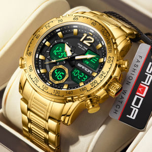 SANDA Top Brand Luxury Chronograph Men Watches Gold Steel Sport Digital Analog Big Quartz Watch for Man relogio masculino