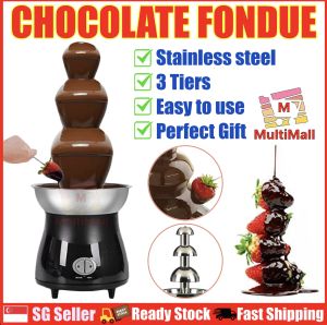Stainless Steel 3 Tiers Black Chocolate Fondue Fountain | Chocolate Fountain Machine| Stainless Steel Party Electric Melting Machine for Chocolate| Party Fondue Fountain| Stainless Steel Fondue Chocolate Fountain| Electric Fountain Fondue |