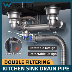 Leak-Proof Flexible Expandable Trap Kit for Double Kitchen Sink Drain Fits Pipes Complete with Sealing Ring Tape and Tubing Perfect for HDB