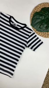 Bronkis Junior Kaos Anak Laki Laki 30s Warna Putih Motif Garis Hitam Putih