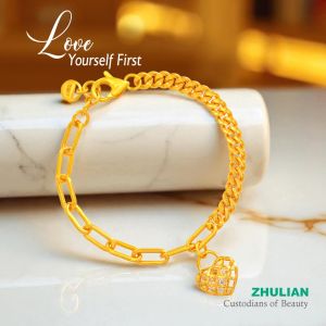 [BT5055 B5056] Zhulian Rantai tangan Separa Paper Clip Love Emas Saduran Anti Karat/ Gold Plated Bracelet Jewellery