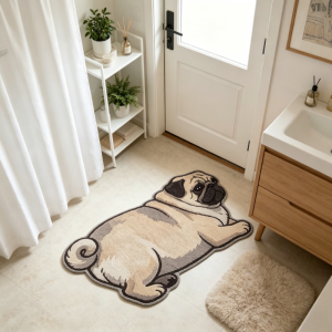 VIKAMA Barago Dog Cartoon Alien Pattern Rug Washable Anti-slip Entry Floor Mat for Bathroom and Bedroom Carpet Home Decoration