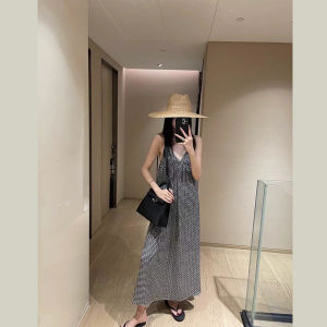 YUFUQING | Black French Strap Dress Summer New Style Womens Loose Vacation Long Dress Slimming Effect Beach Holiday Gown OL Style Polyester Fiber