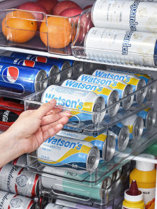Automatic Rolling Beverage Storage Box for Refrigerator Can Beer Coca-Cola Pull Tab Organizer Double Layer Home Use Tool