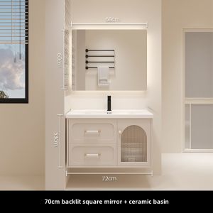 French Cream Style Ceramic Integrated Basin Bathroom Cabinet Combination Bathroom Washbasin Vanity Unit with Mirror And Faucet