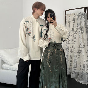New Chinese Style Ming Dynasty Horse Tail Skirt Set Han Elements Daily Commute Couples Clothing Hanfu Mens Womens