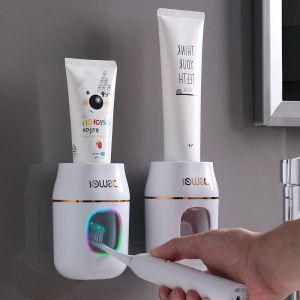 เครื่องบีบยาสีฟัน เครื่องบีบยาสีฟันอัตโนมัติ ชั้นวางแปรงสีฟันแบบติดผนัง ชั้นวางแบบไม่ต้องเจาะ