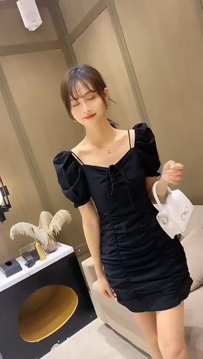 黑色晚礼服 black dress korean style dress sexy night dress plus
