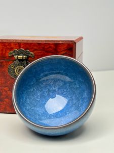 Blue Ice Crack Lake Light Ceramic Tea Cup Owner Cup Personal Home Use Chazan Tea Set Handmade Porcelain Tea Bowl Macaron Color