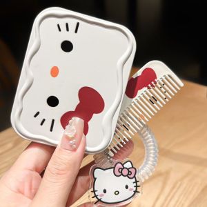 Portable HelloKitty Mini Comb Mirror Two-In-One Pocket Size Hairline Comb Integrated Design Personal Grooming Tool