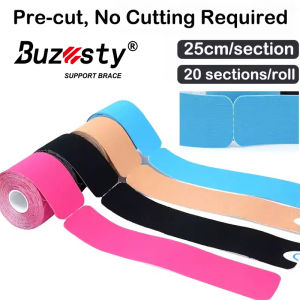 Buzesty 5cmX5m Pre Cut Kinesiology Tape Elastic Exercise Muscle Patch Type I Waterproof and Breathable Sports Fitness Intramuscular Original Cotton Athletic Tape for Muscle Pain Relief and Joint Support
