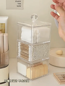 [Local Seller] 3 layer Clear Acrylic Boxes Cover Cotton Swab Q-tip Storage Holder Cosmetic Makeup Case Jewelry Cosmetic Organizer Box