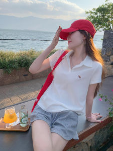 Polo Shirt T-Shirt Womens Summer 2024 New Arrival Best Selling White Short Sleeve Stylish Loose Lapels Top Half Sleeve