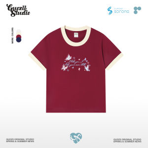 Guozii2025 New Short Sleeve Casual White Tee Womens Slim Fit Inner Wear Top Sweet Style Printed Youth Cotton Summer T-shirt